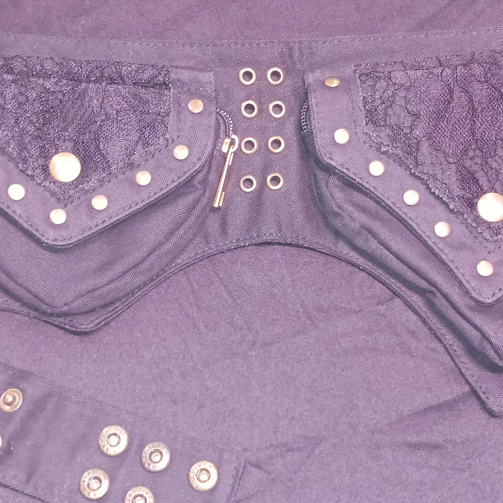 Black and Brass-like Belt Bag Zipper and Button with Decorative Metal Ac…